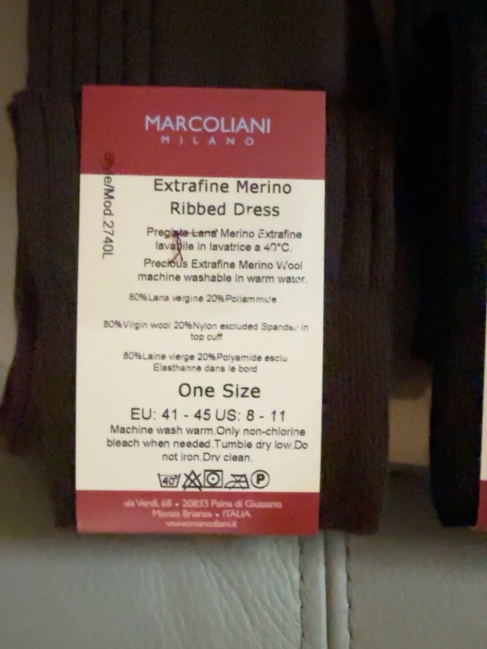 Marcoliani Milano Extrafine Merino Ribbed Dress Socks 2 Pair NWT Italy US 8-11